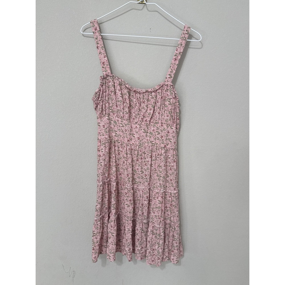 Altar'd State Floral Mini Dress Womens XL Pink Smocked Tiered Boho Summer
